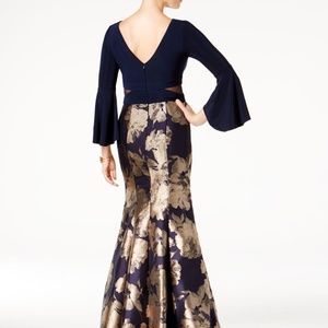 XSCAPE Metallic Mermaid Gown Navy Champagne Size 2